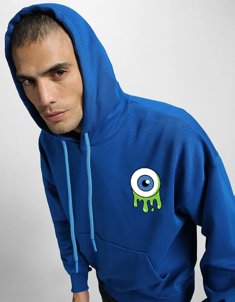 Eye Blue Pocket Graphic Printed Hoodie