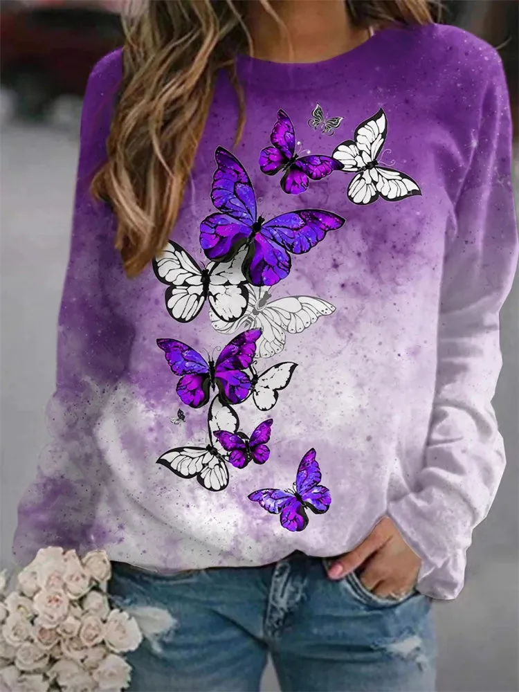 Fashionkova   Fashion Butterfly 3D Print T-Shirt Women's Hoodie 2022 Autumn Long Sleeve Vintage Tops Ladies Oversized Casual Loose T Shirt