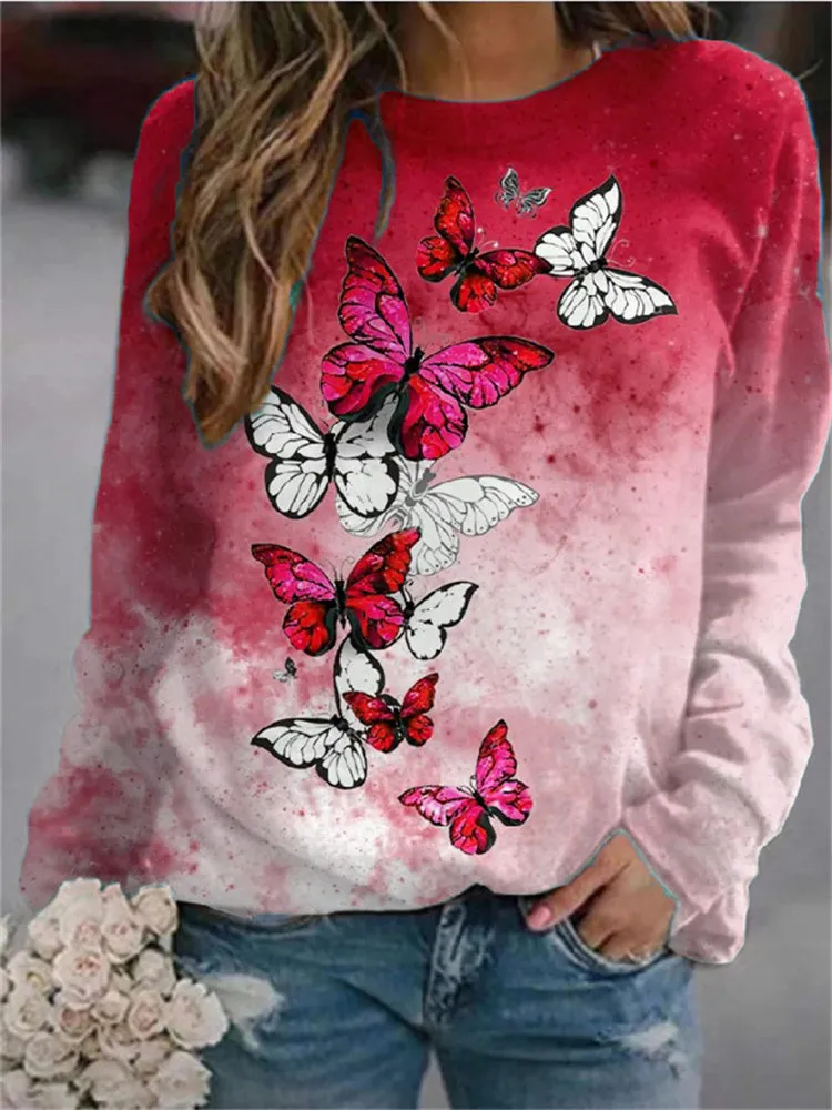 Fashionkova   Fashion Butterfly 3D Print T-Shirt Women's Hoodie 2022 Autumn Long Sleeve Vintage Tops Ladies Oversized Casual Loose T Shirt