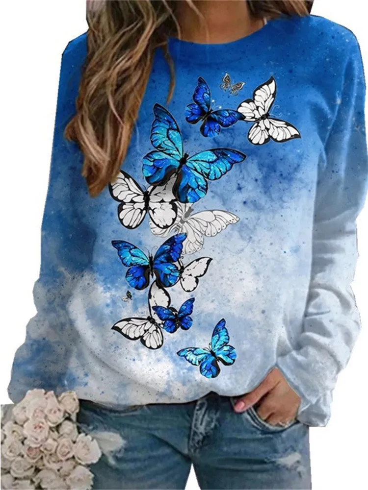 Fashionkova   Fashion Butterfly 3D Print T-Shirt Women's Hoodie 2022 Autumn Long Sleeve Vintage Tops Ladies Oversized Casual Loose T Shirt