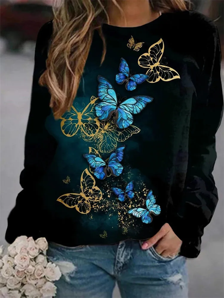 Fashionkova   Fashion Butterfly 3D Print T-Shirt Women's Hoodie 2022 Autumn Long Sleeve Vintage Tops Ladies Oversized Casual Loose T Shirt