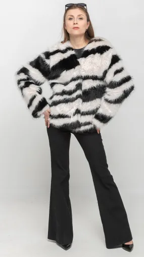 Faux Fur Coat in Black & White