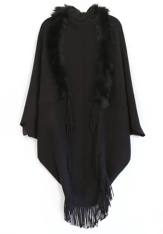 Fur Knit Fringe Ruana