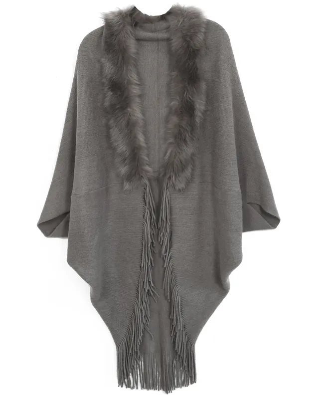 Fur Knit Fringe Ruana