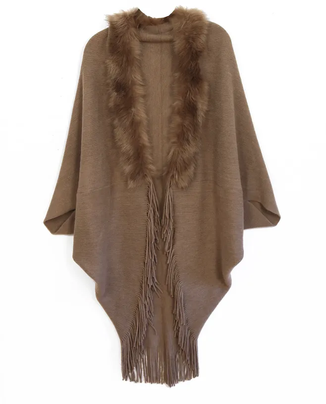 Fur Knit Fringe Ruana