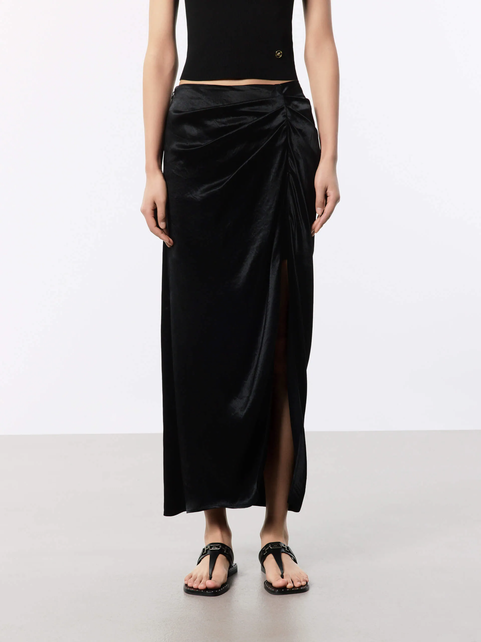 Gathering Detail Satin Skirt