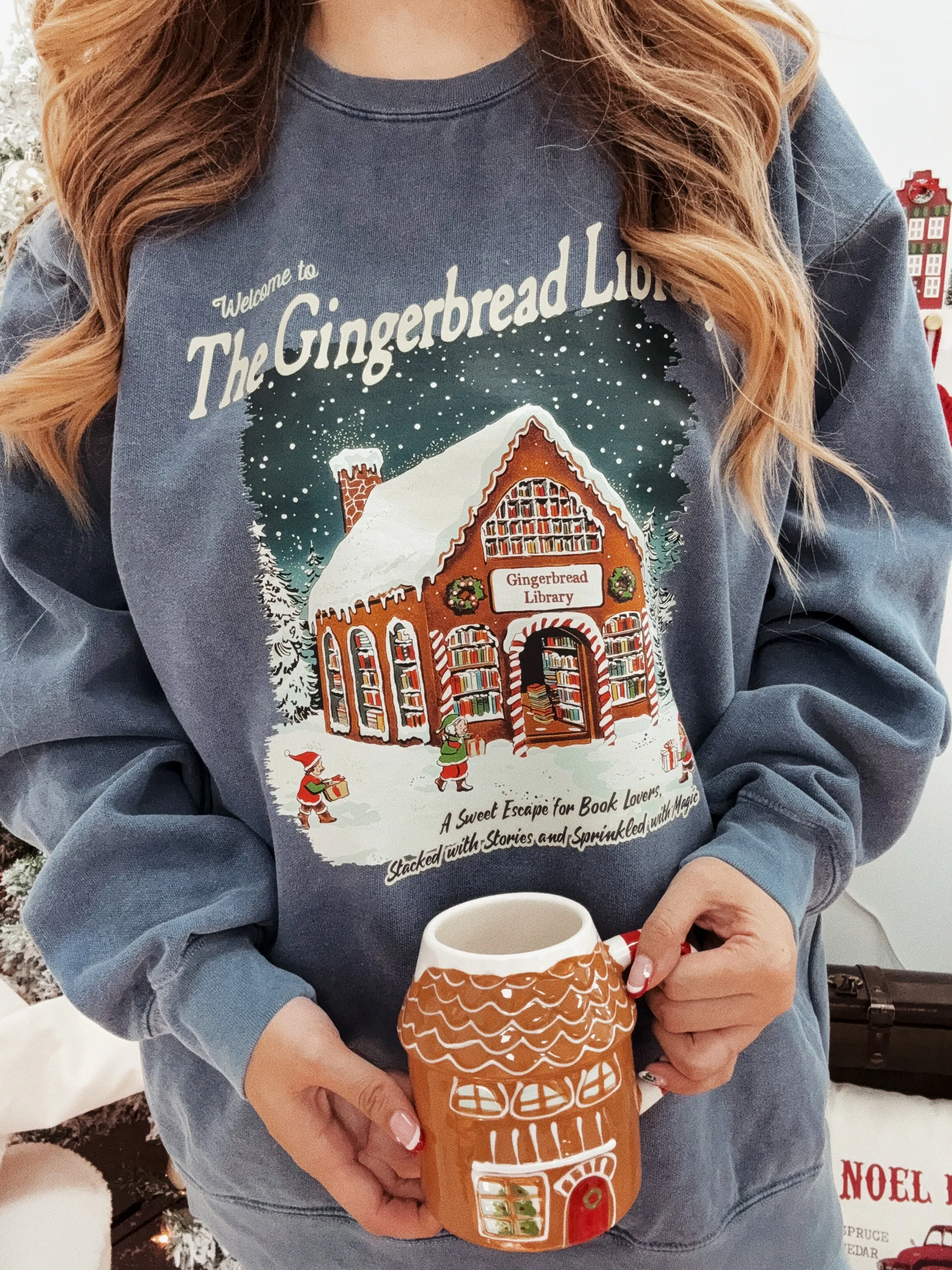 Gingerbread Library Garment Dyed Sweatshirt