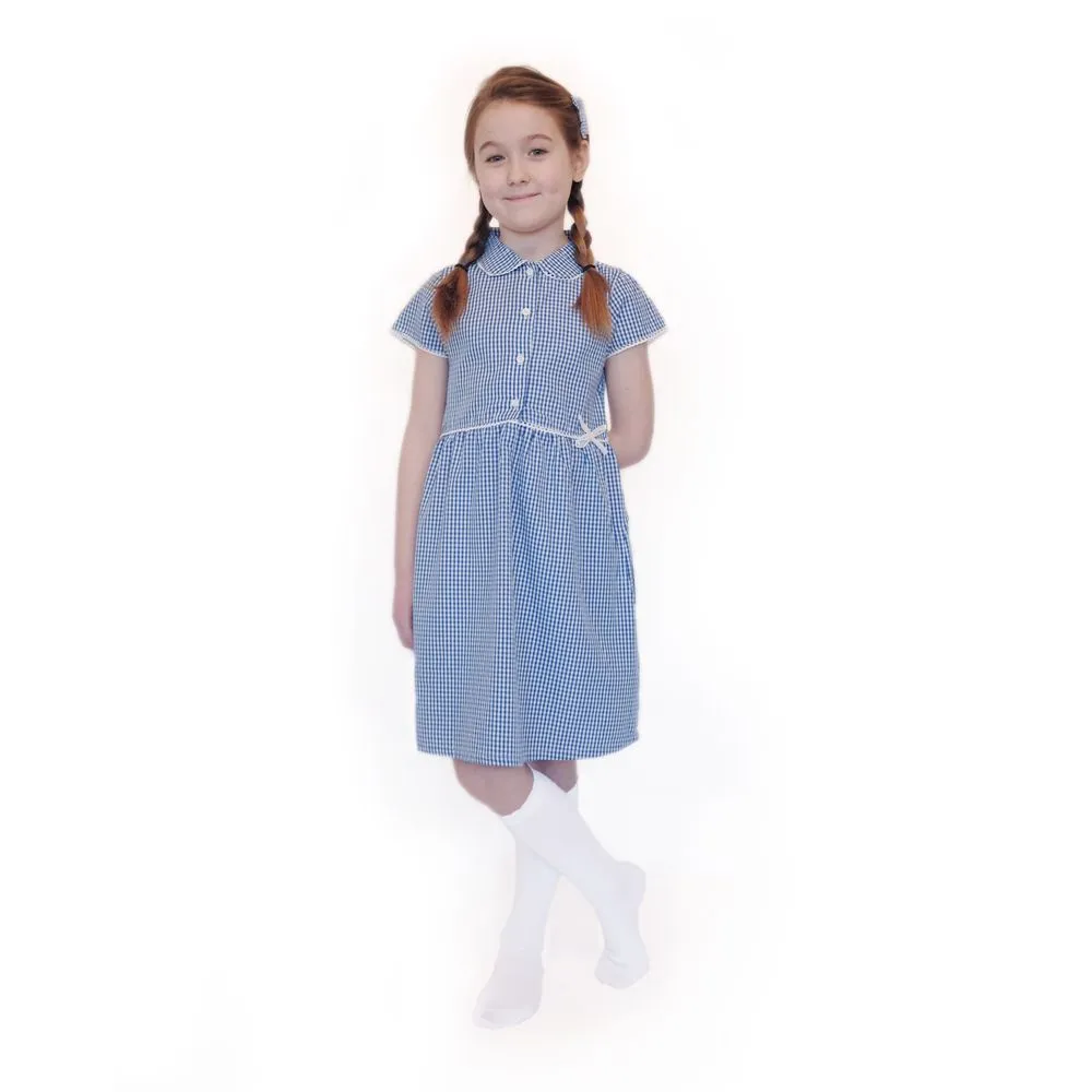 Girls Gingham Checked Summer Dress - 100% Organic Cotton