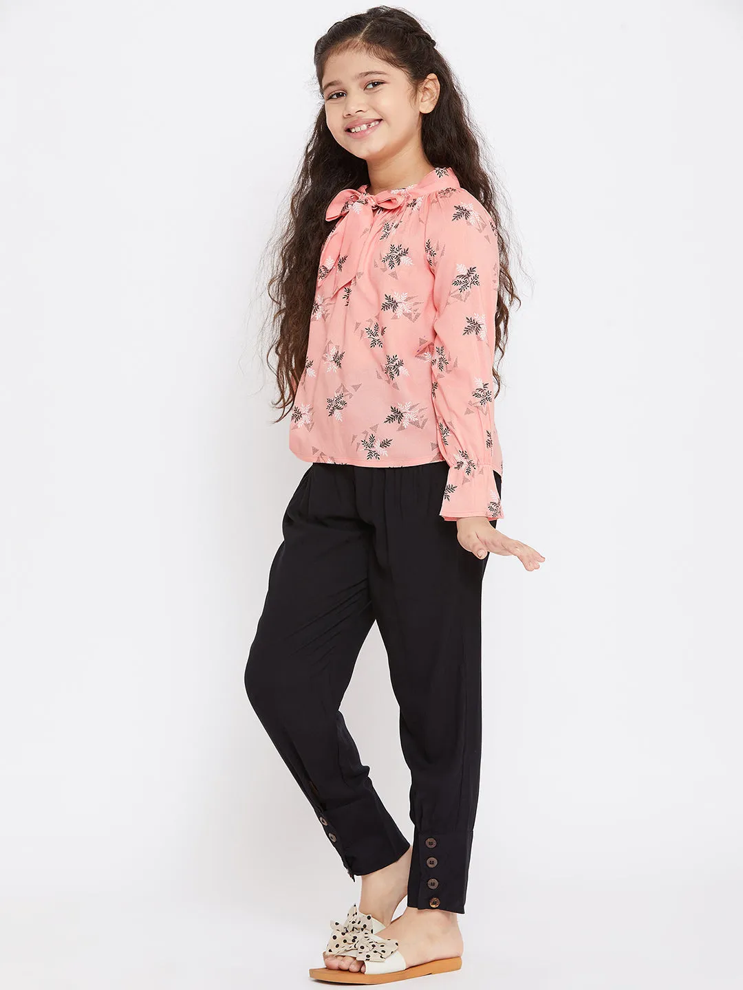 Girl's Printed Top with trousers Pant Pink - StyloBug KIDS