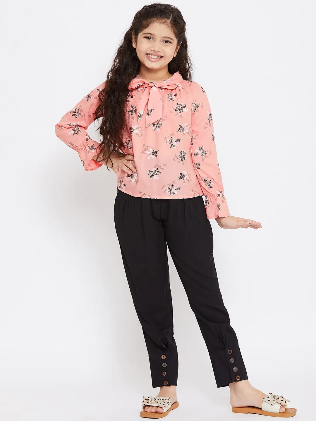 Girl's Printed Top with trousers Pant Pink - StyloBug KIDS