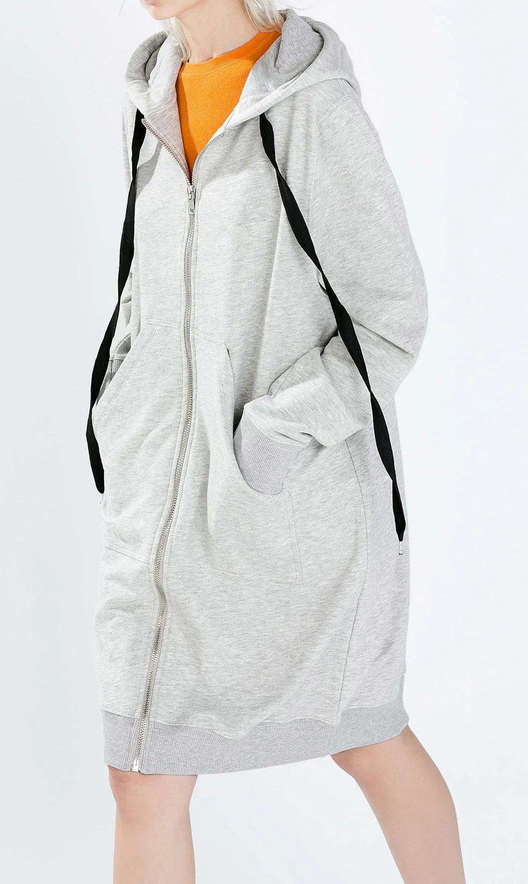 Gray Long Sweatshirt Overlong Oversized Essential Hoodie