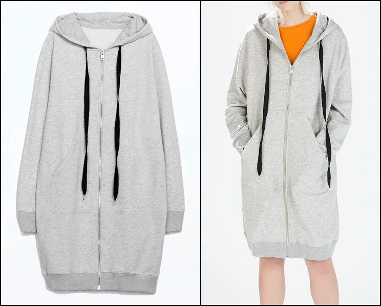 Gray Long Sweatshirt Overlong Oversized Essential Hoodie