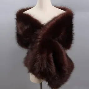 Great Gatsby 1920's Bridal Wedding Faux Fur Shawl Wrap - Chocolate