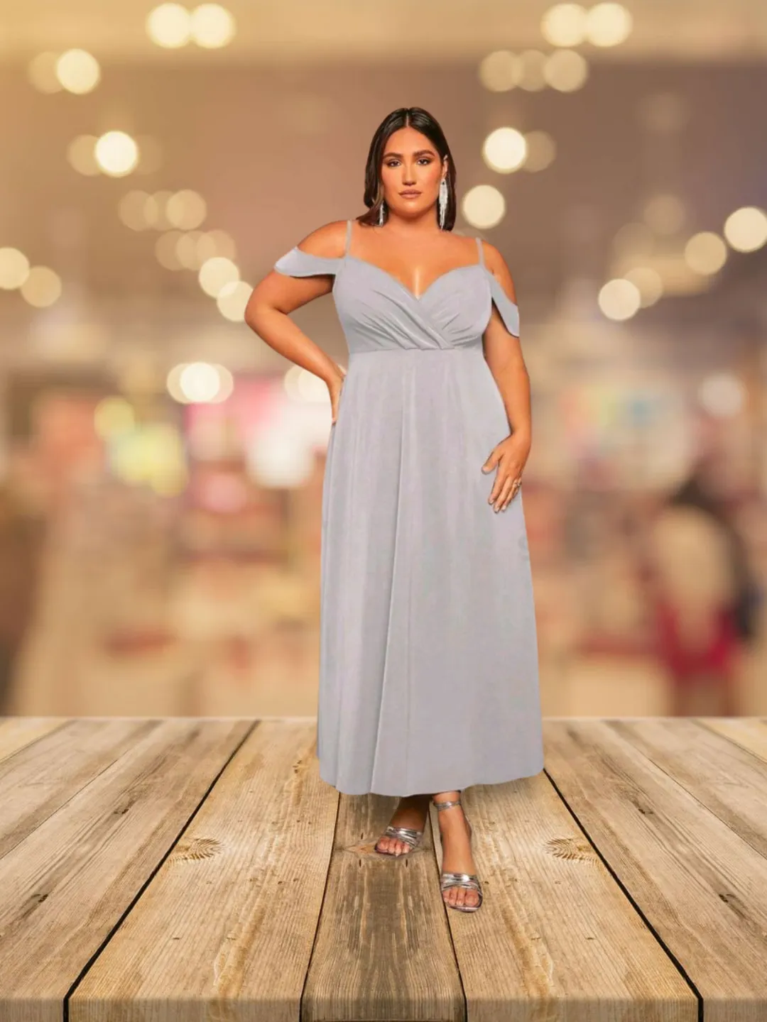 Grey Plus Size Cold Shoulder Wrap Hem Dress