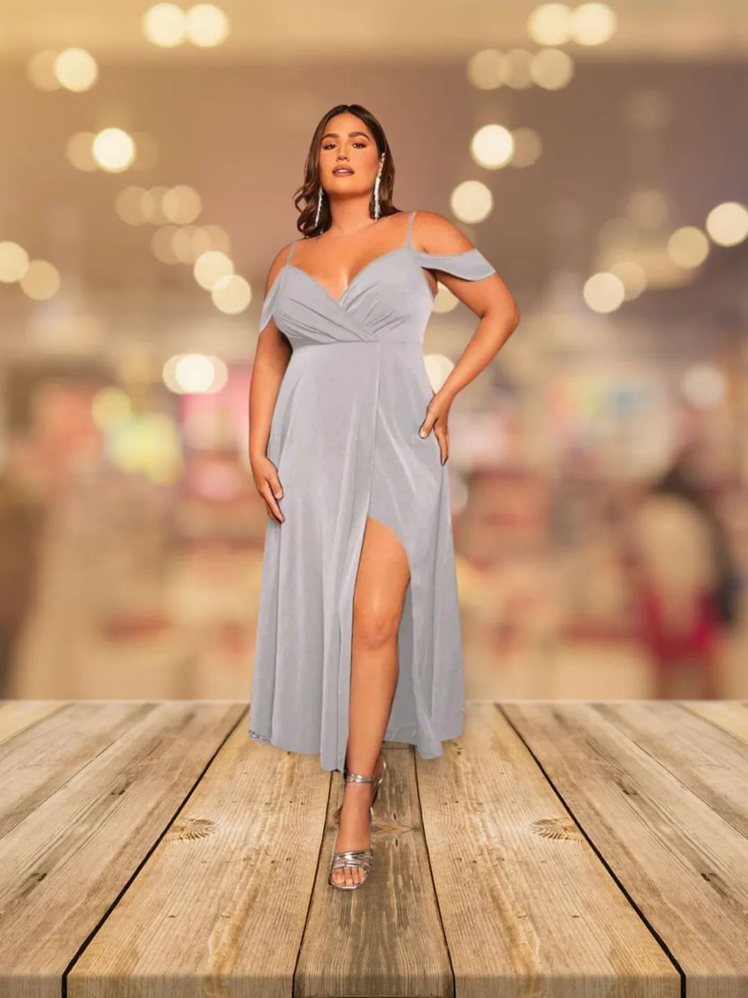 Grey Plus Size Cold Shoulder Wrap Hem Dress