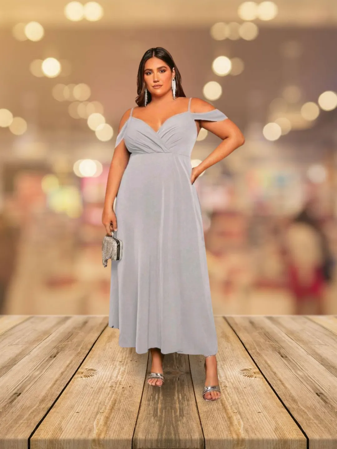 Grey Plus Size Cold Shoulder Wrap Hem Dress