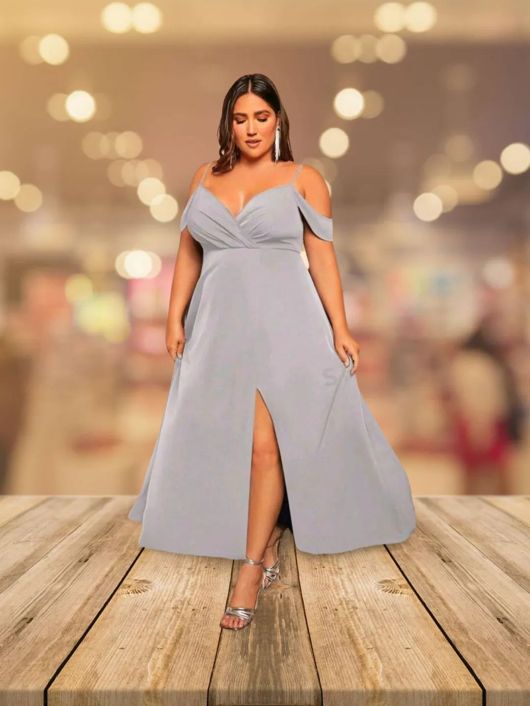 Grey Plus Size Cold Shoulder Wrap Hem Dress