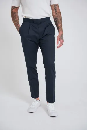 Harry Slim Fit Paper Touch Cotton Suit Smart Trousers in Navy