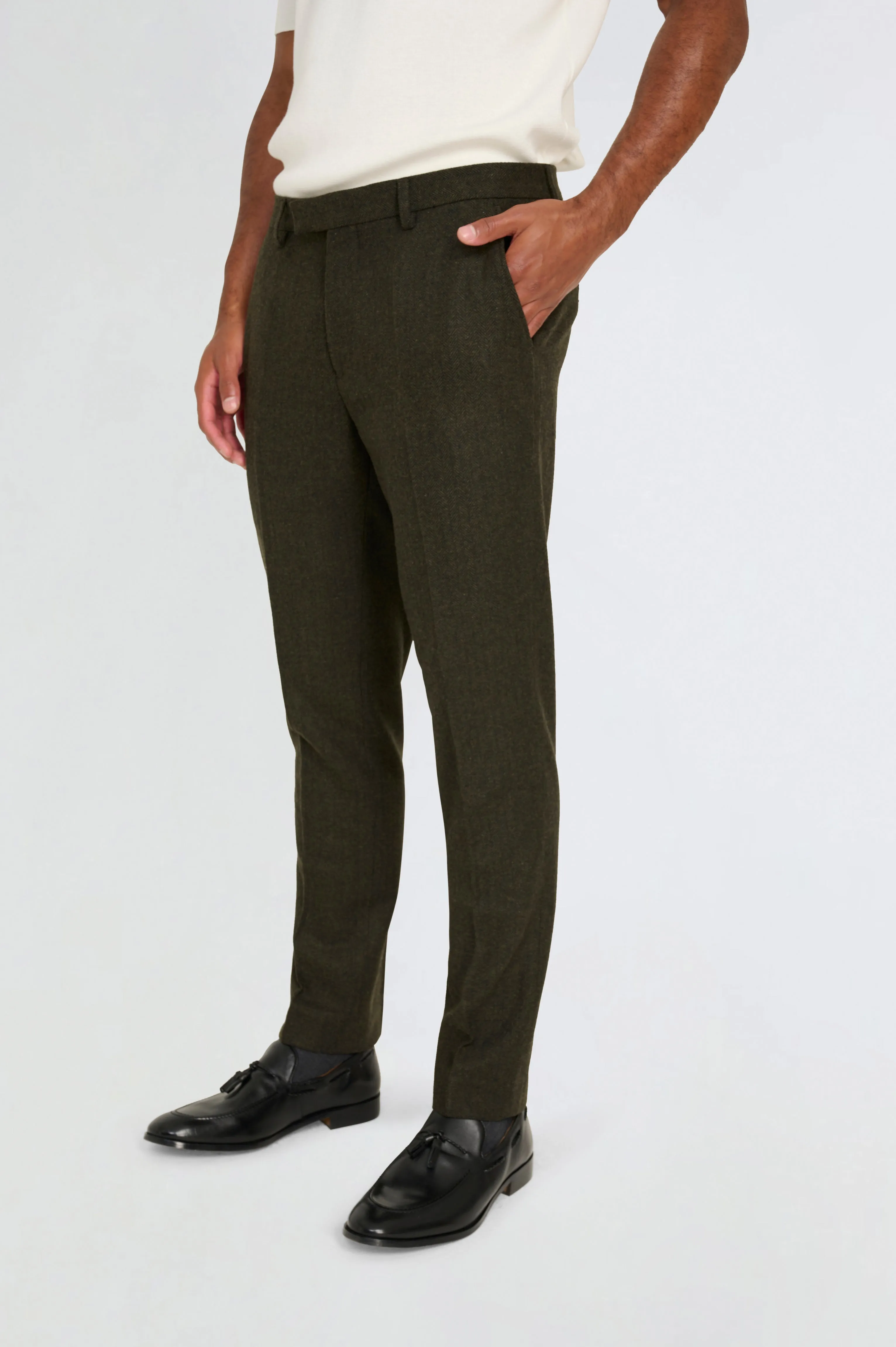 Henry Tweed Trousers in Olive