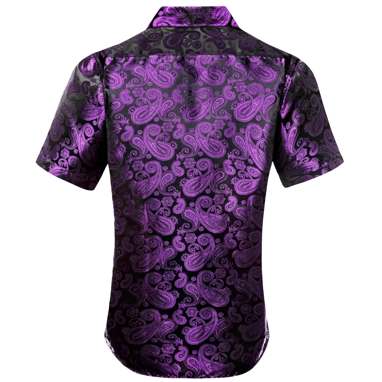 Hi-Tie Deep Purple Paisley Jacquard Black Silk Mens Short Sleeve Shirt