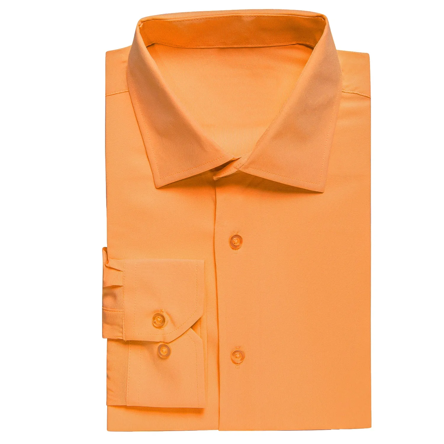 Hi-Tie Light Orange Shirt Solid Stretch Men's Long Sleeve Dress Shirt