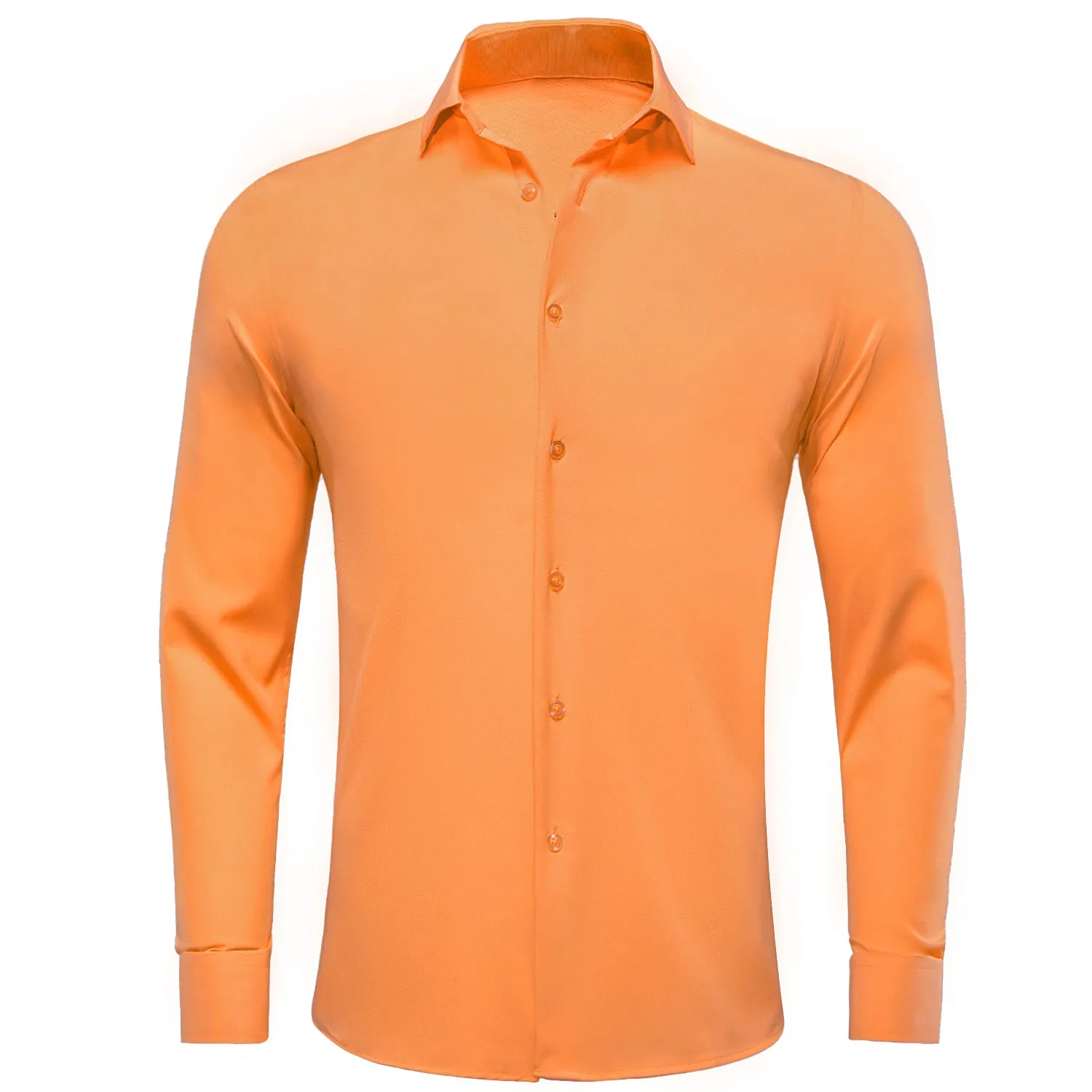 Hi-Tie Light Orange Shirt Solid Stretch Men's Long Sleeve Dress Shirt