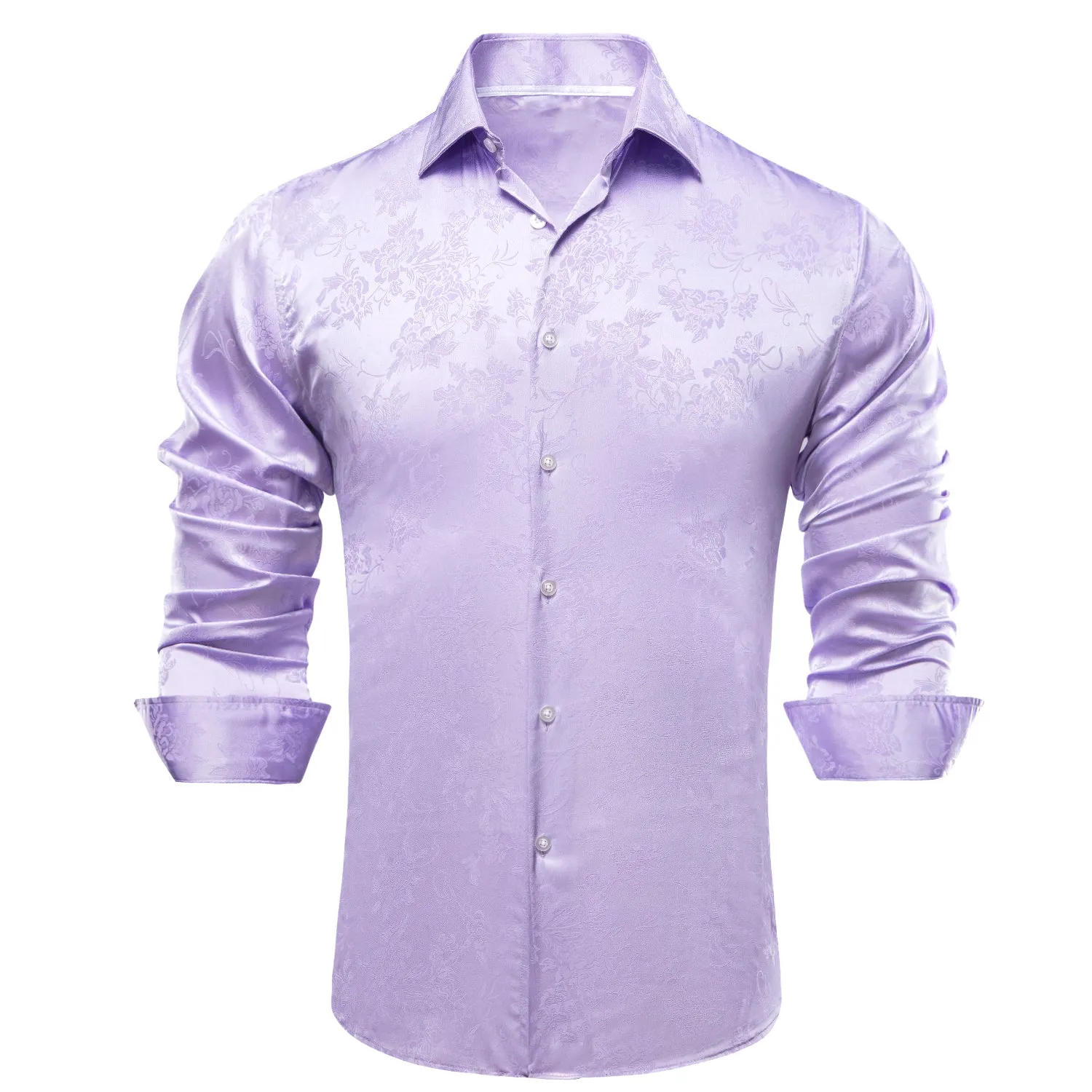 Hi-Tie Wedding Shirt Lilac Purple Floral Silk Men's Long Sleeve Shirt