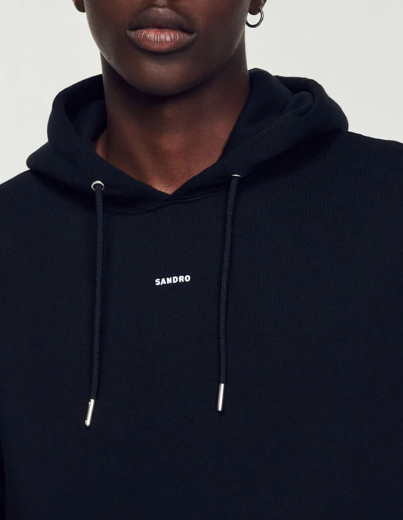 Hoodie Sweatshirt With Logo Embroidery - Black