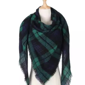 Hunter Green & Navy Plaid Winter Blanket Scarf