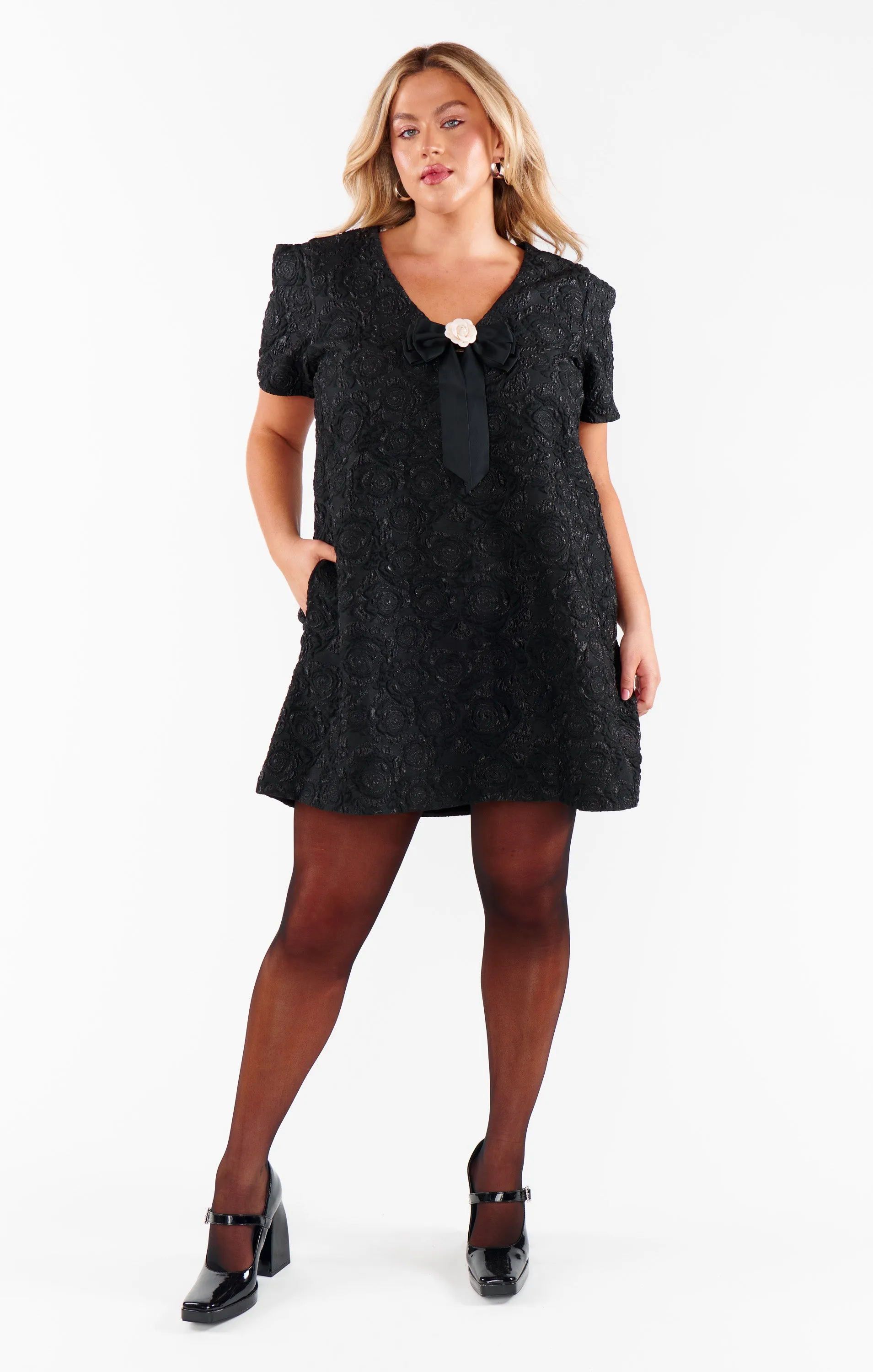 Jeannette Dress ~ Black Blooms Jacquard