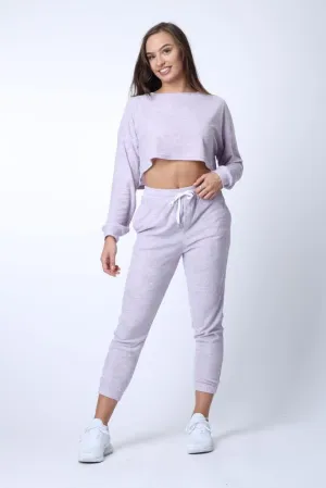 Just Chillin' Cropped Towelling Joggers in Purple