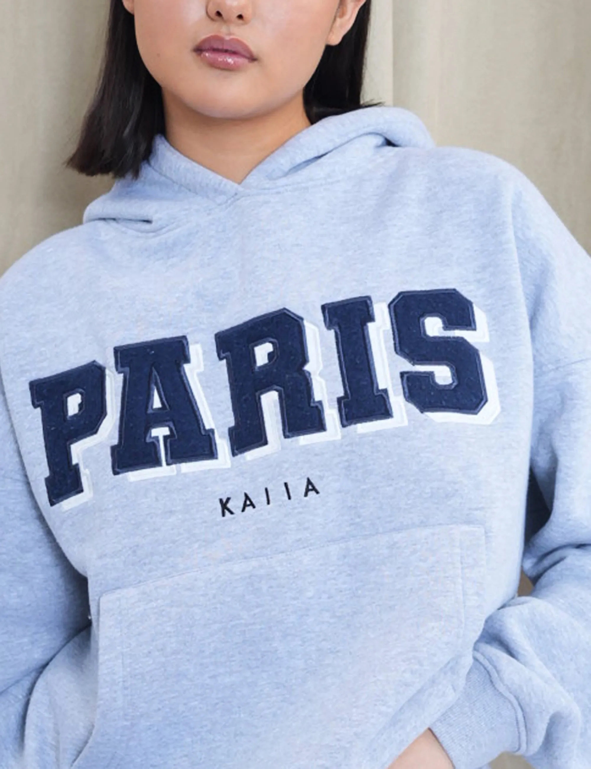 Kaiia Paris Shadow Logo Oversized Hoodie Grey Marl