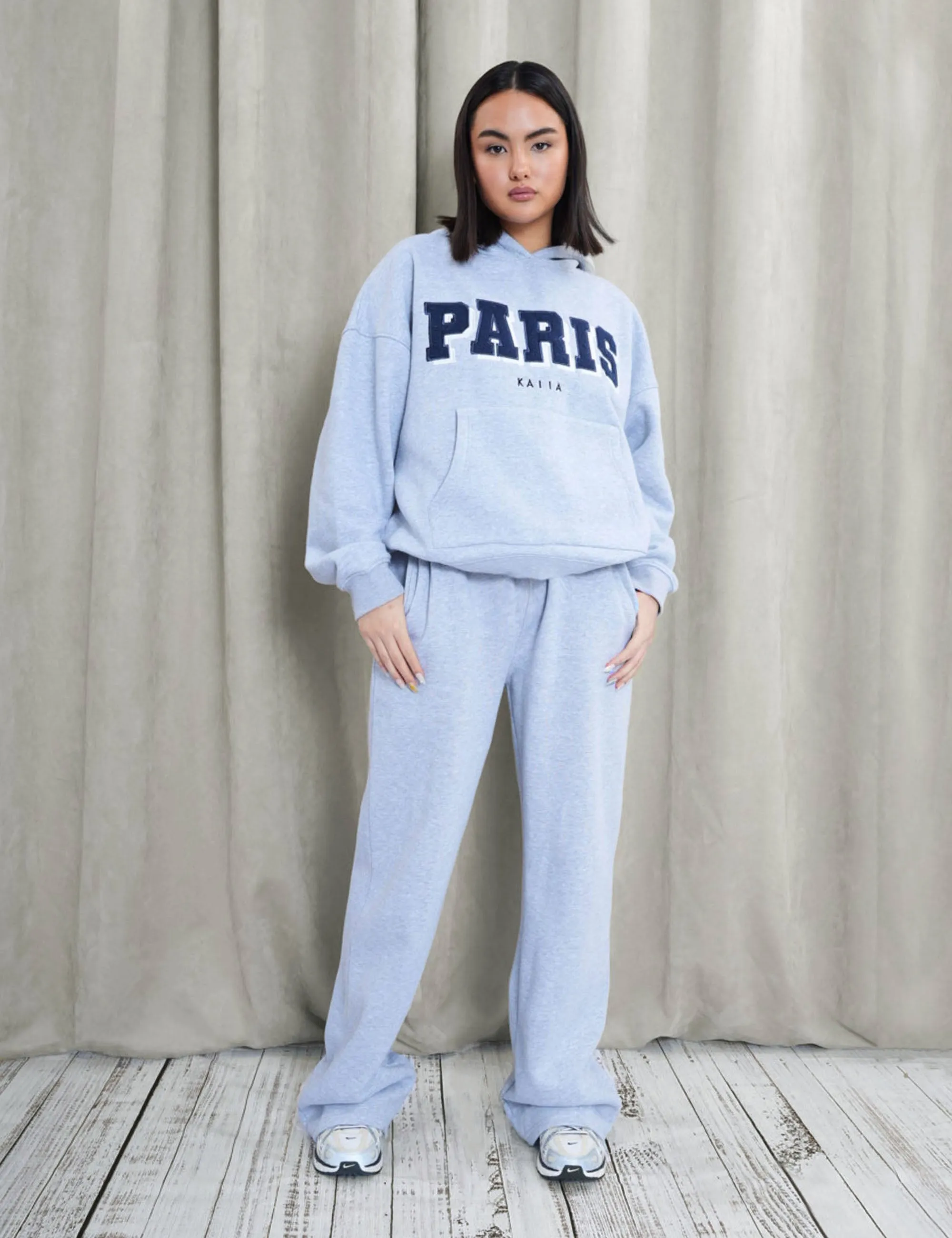 Kaiia Paris Shadow Logo Oversized Hoodie Grey Marl