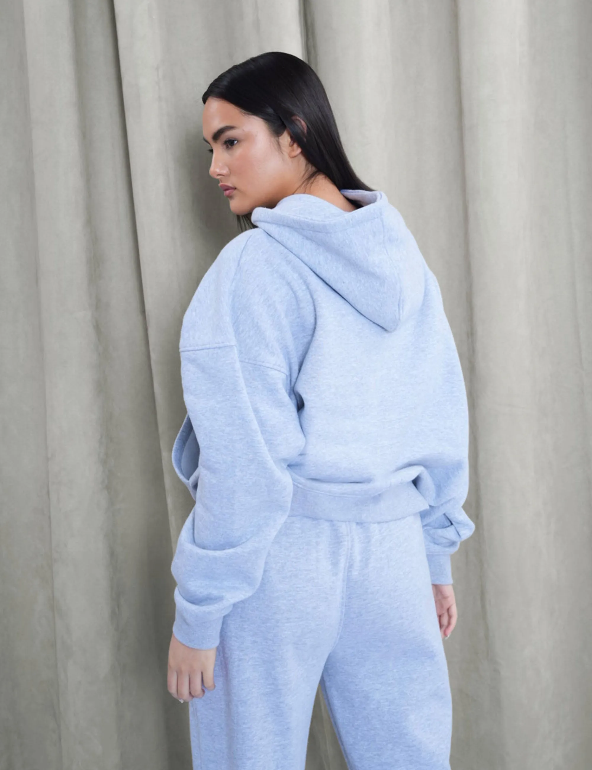 Kaiia Paris Shadow Logo Oversized Hoodie Grey Marl