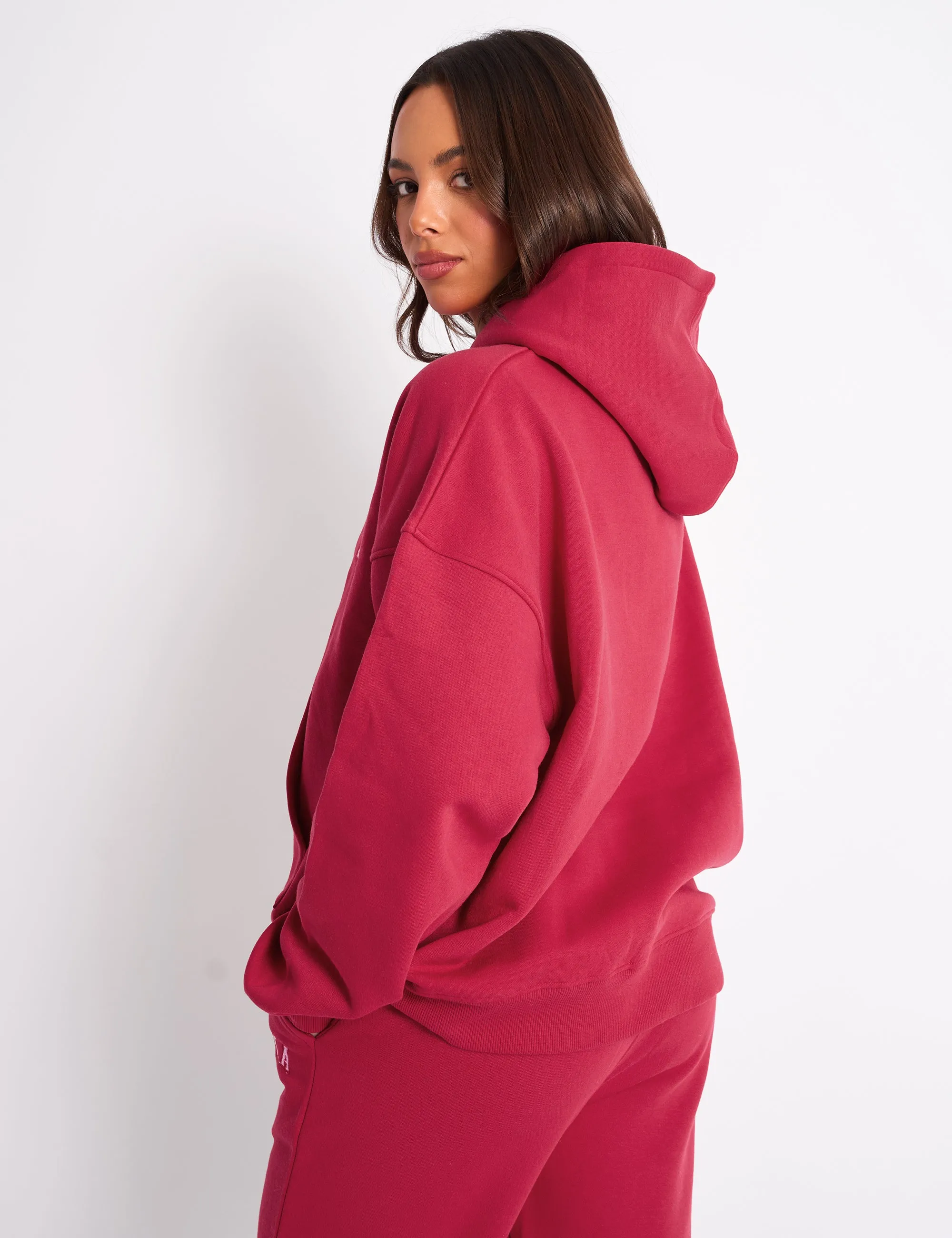 Kaiia Slogan Oversized Hoodie Cranberry & Pink