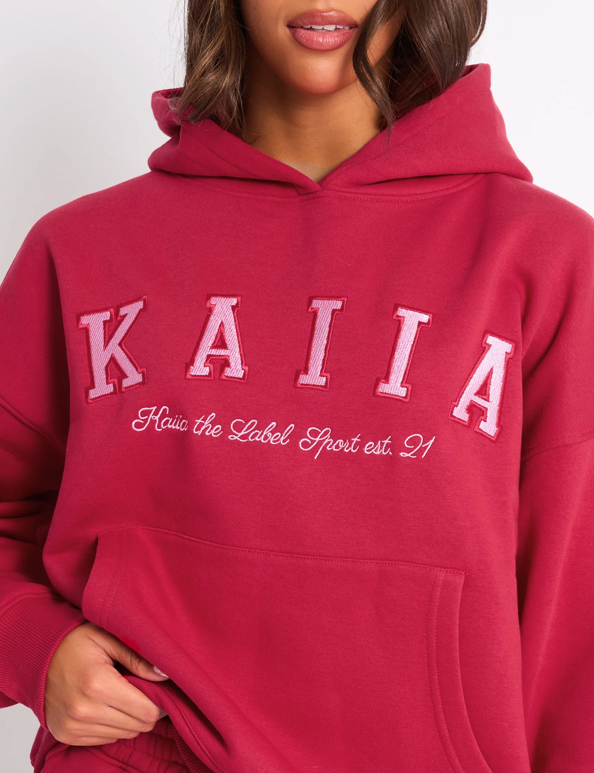 Kaiia Slogan Oversized Hoodie Cranberry & Pink