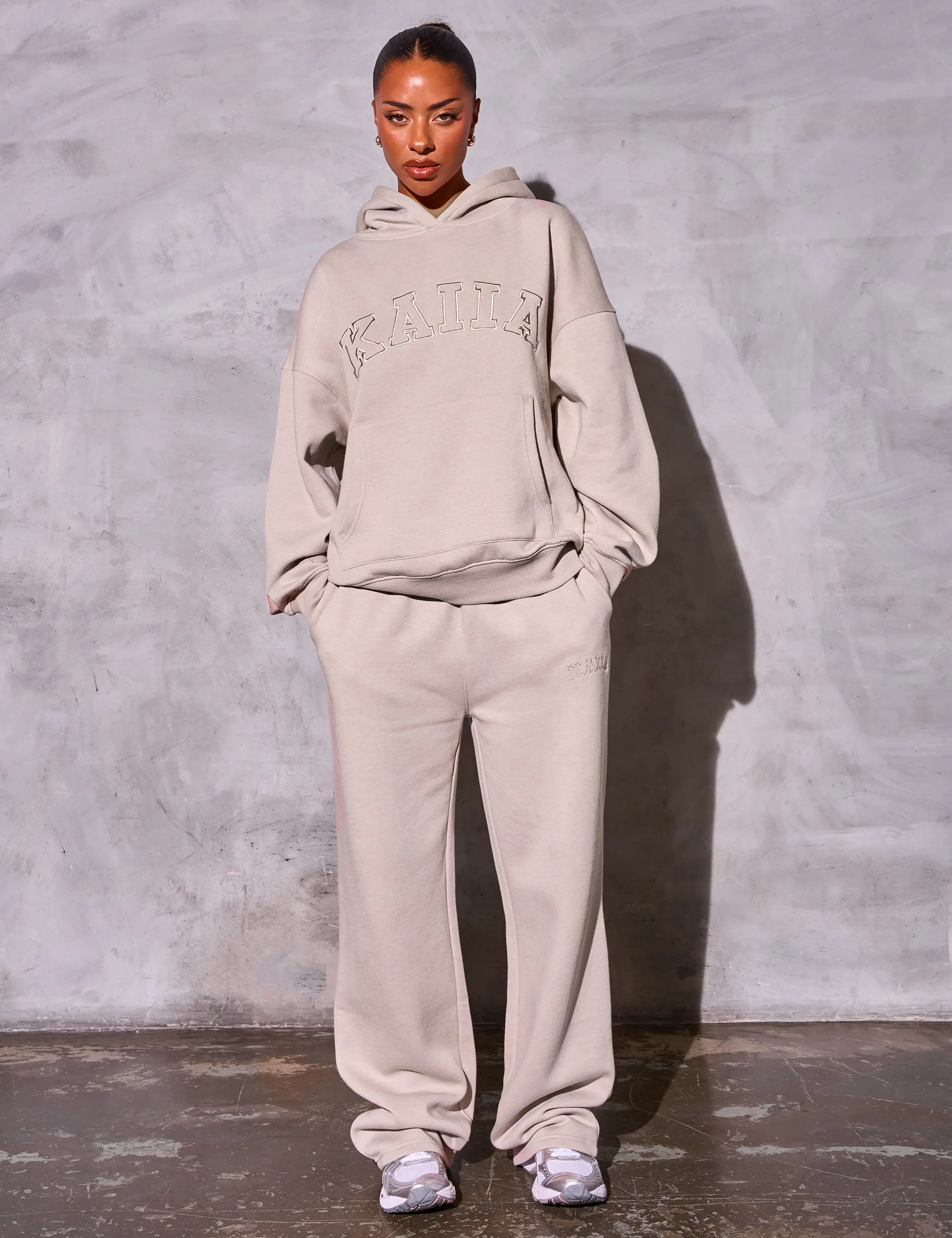 Kaiia Slogan Oversized Hoodie Sand