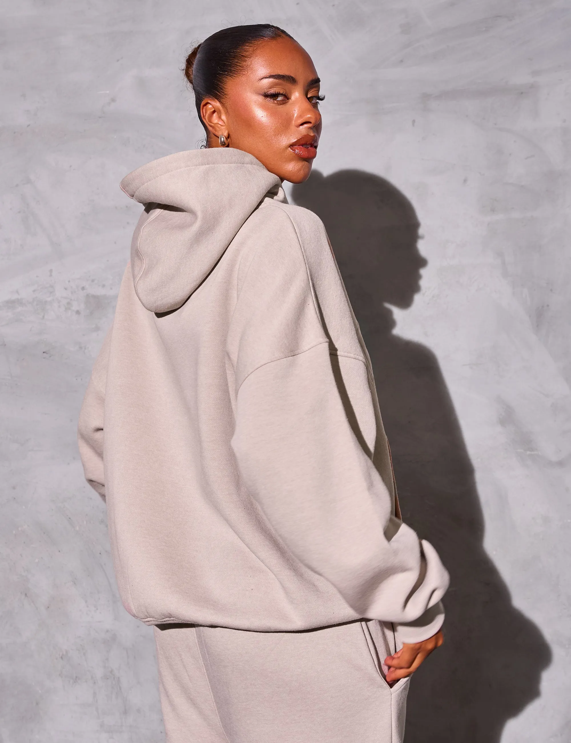 Kaiia Slogan Oversized Hoodie Sand