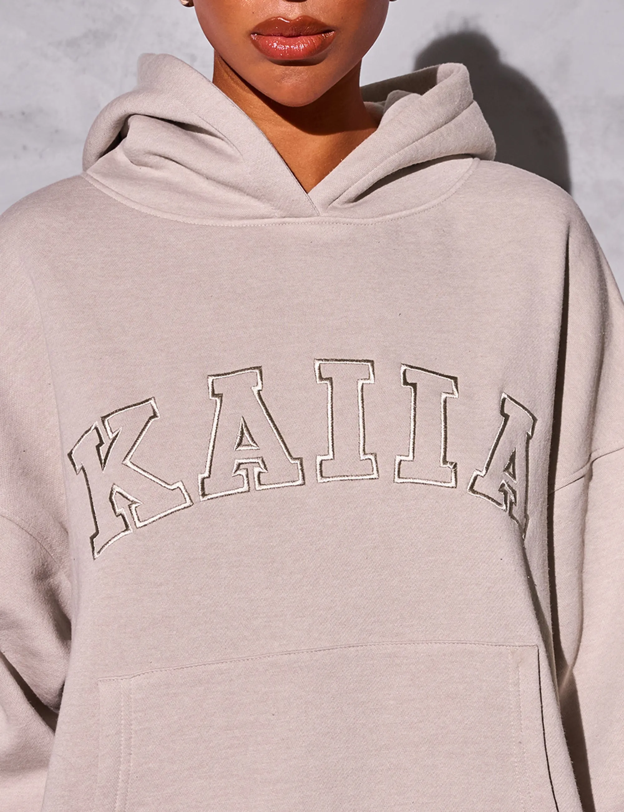 Kaiia Slogan Oversized Hoodie Sand