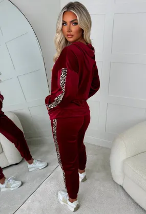 Karma Burgundy Leopard Side Print Velour Loungewear Set