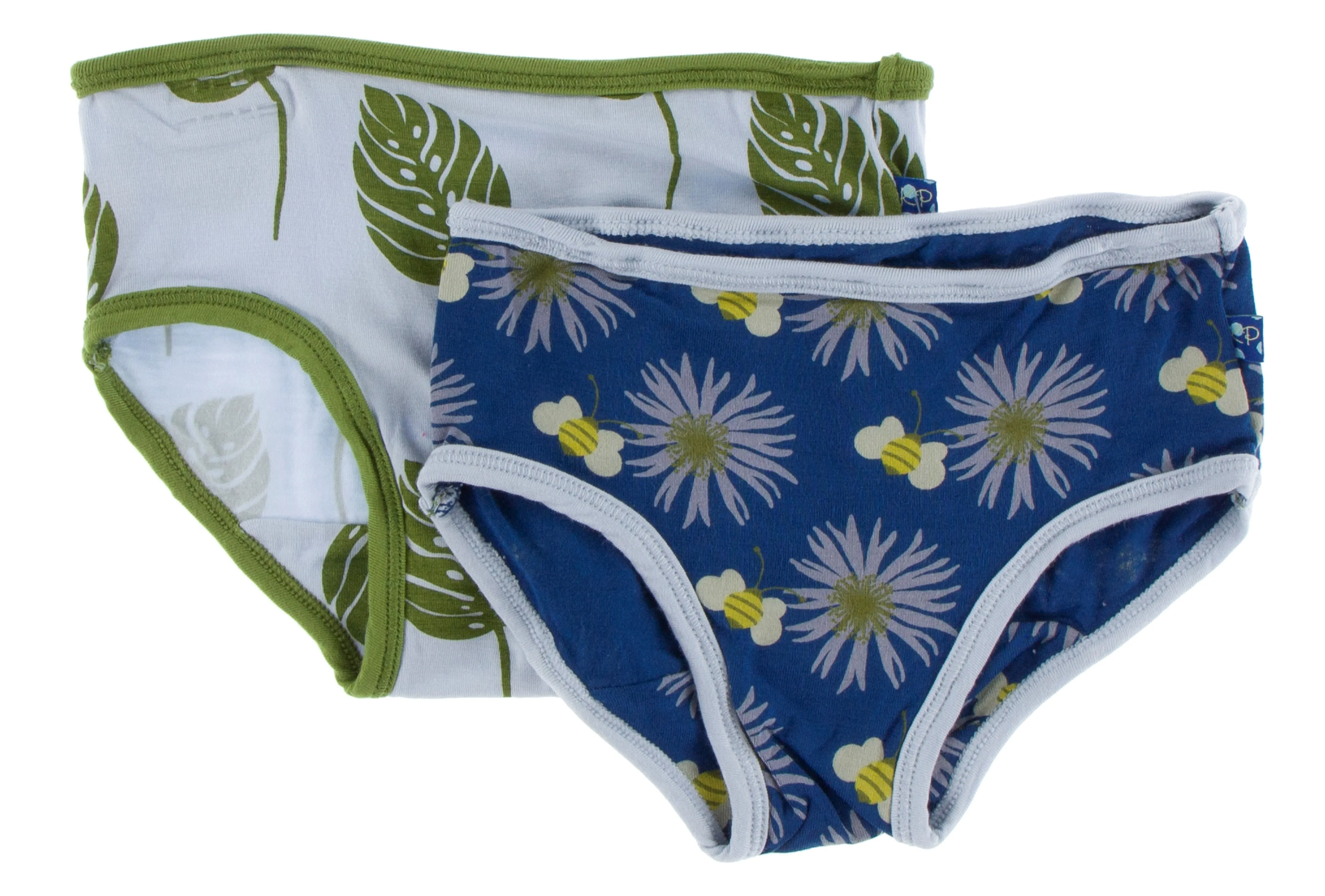 KicKee Pants Dew Philodendron & Navy Cornflower Bee Girls Underwear Set