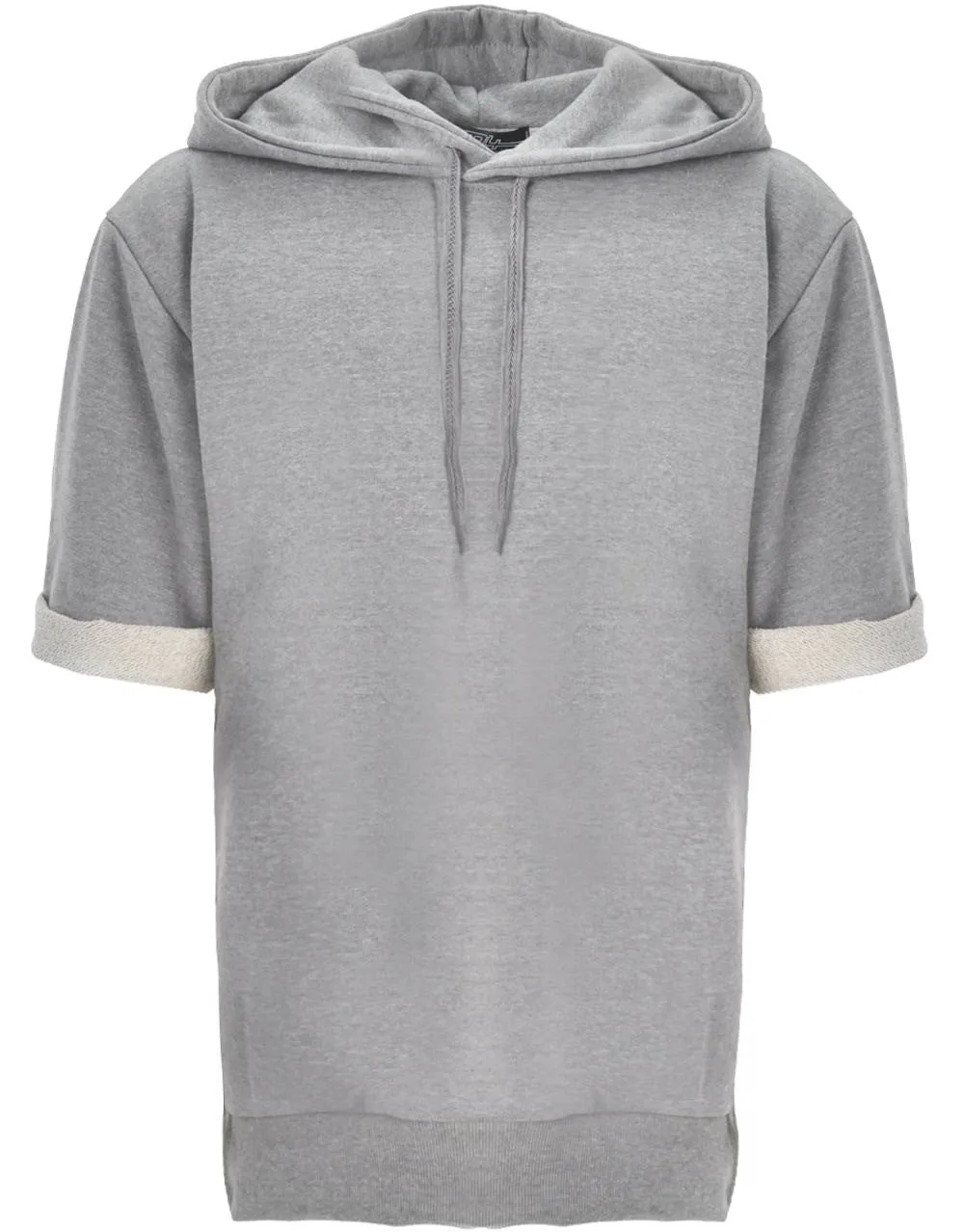 KW Side Slit Short Sleeve Essential Hooded Sweatshirt / Unsewn Cuffs