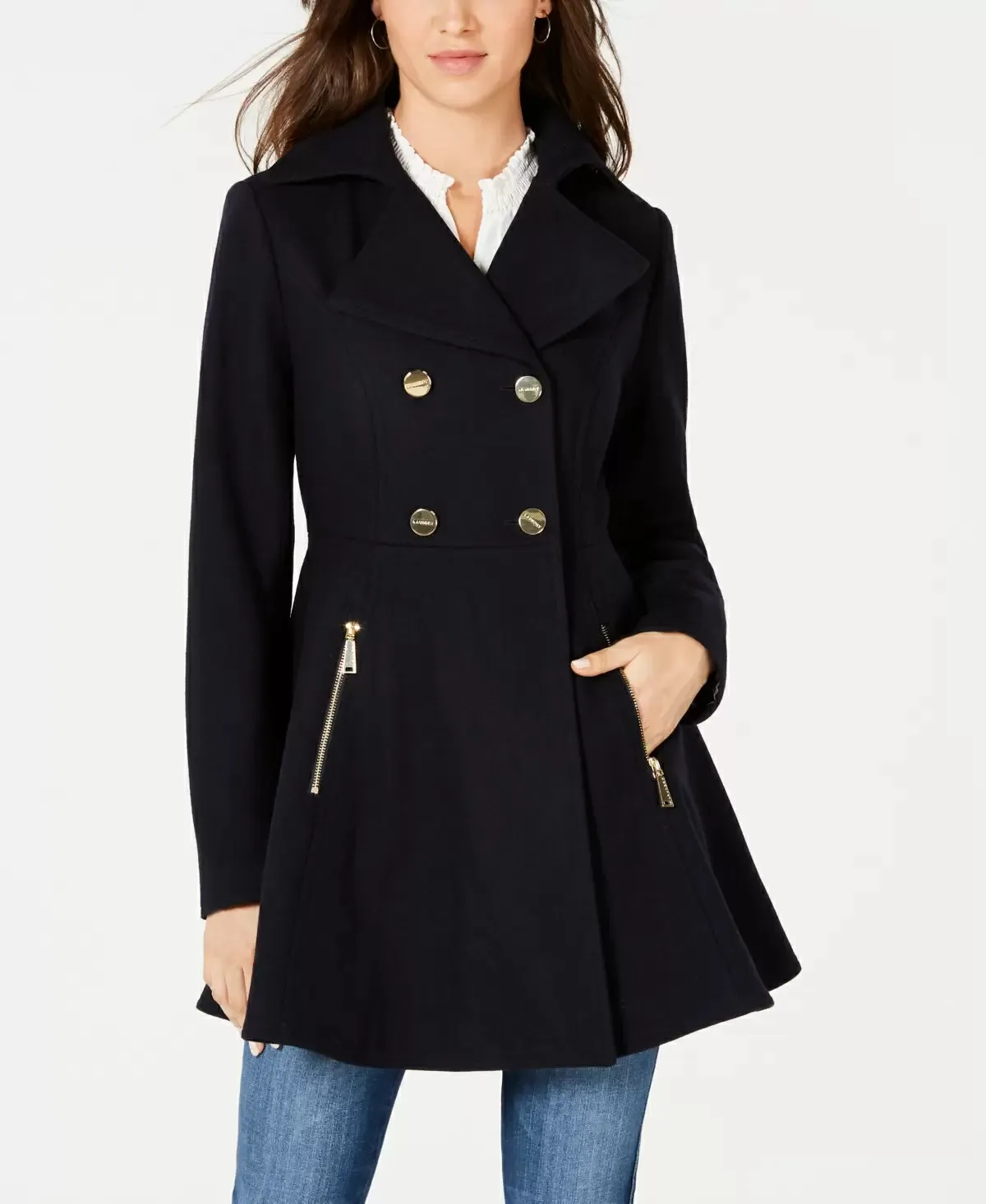 Laundry by Shelli Segal Double-Breasted Skirted Peacoat