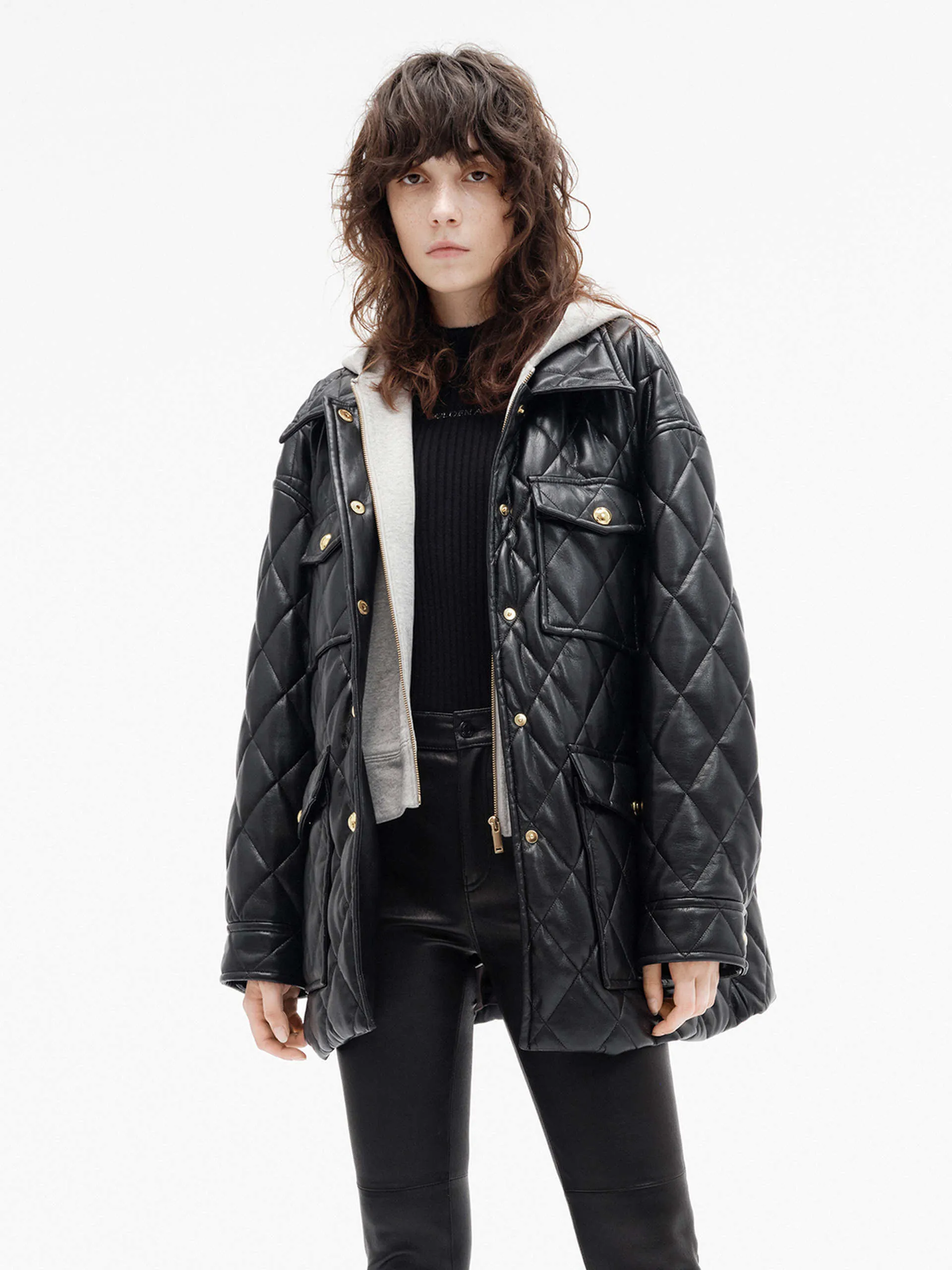 Layered PU Leather Quilted Jacket