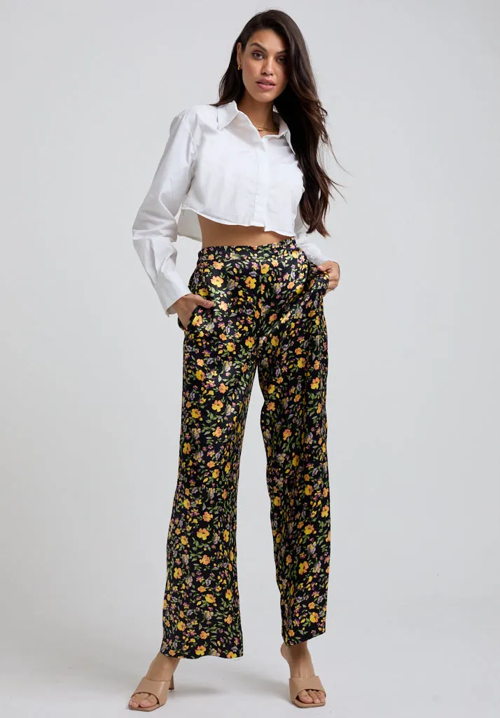 Leon Wide Leg Floral Print Trouser In Multi