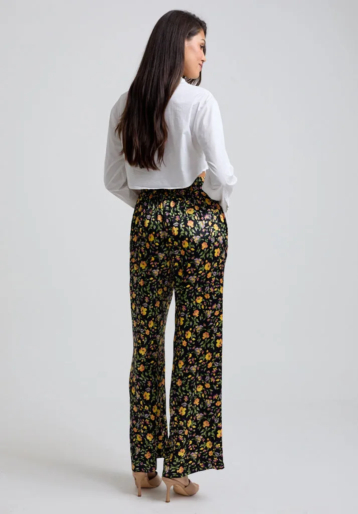 Leon Wide Leg Floral Print Trouser In Multi