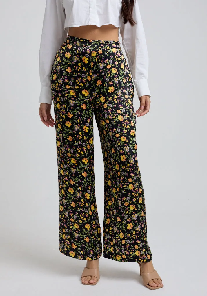 Leon Wide Leg Floral Print Trouser In Multi