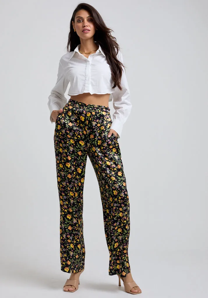 Leon Wide Leg Floral Print Trouser In Multi