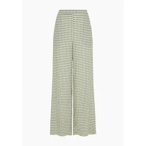 Leon Wide Leg Houndstooth Print Trouser In Green