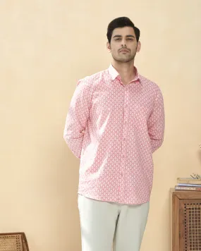 Light Pink Full Sleeve Cotton Hand Block Printed Men’s Shirt